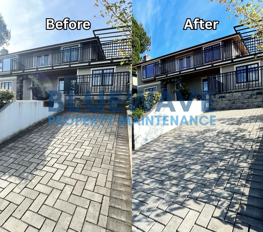 Before and after driveway paver pressure washing